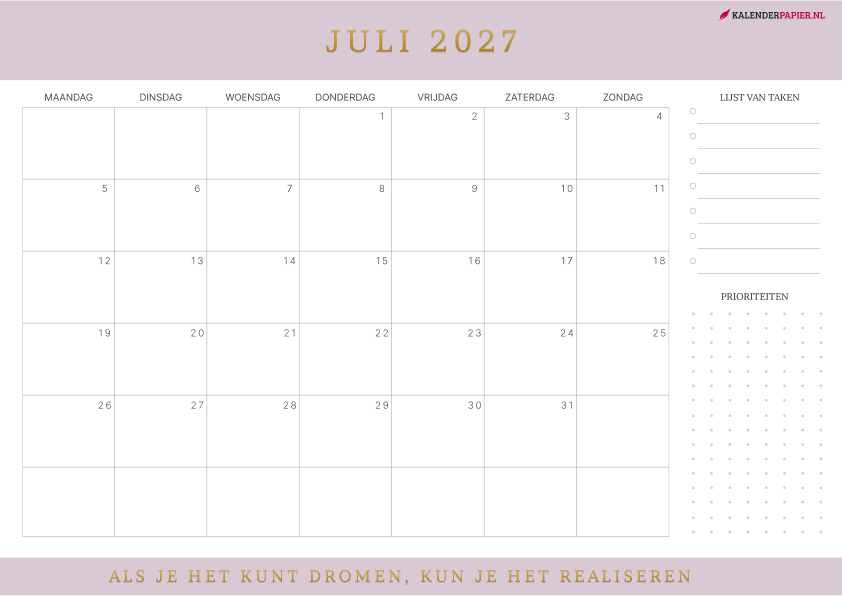 Kalender Juli 2027