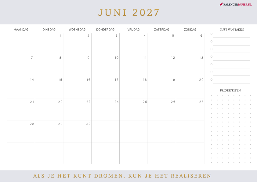 Kalender Juni 2027