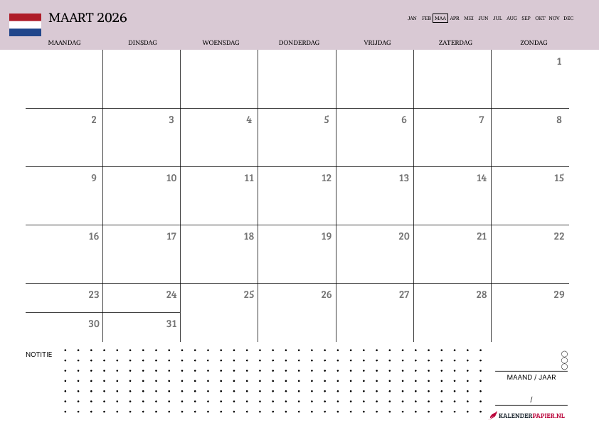 Kalender Maart 2026