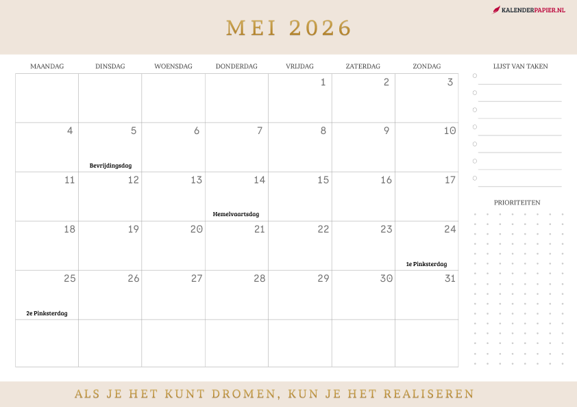 Kalender Mei 2026