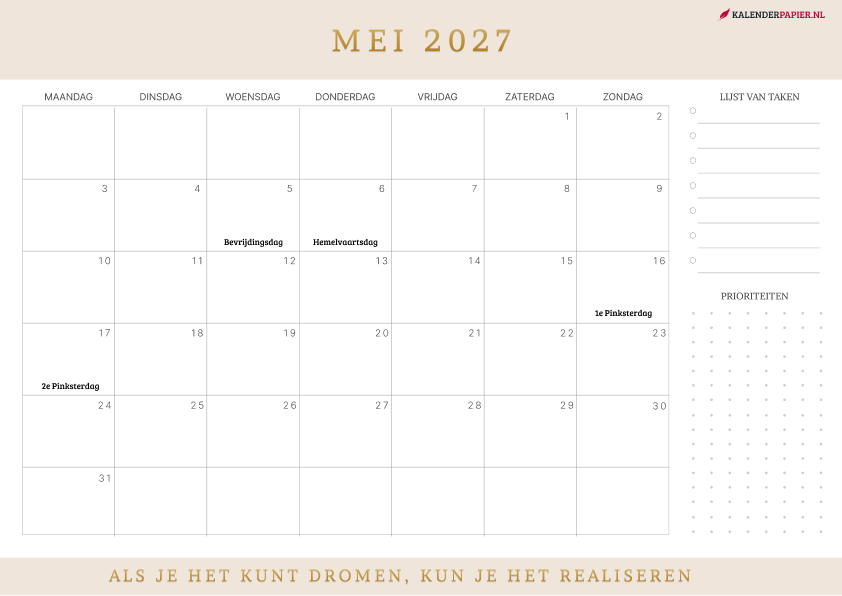 Kalender Mei 2027