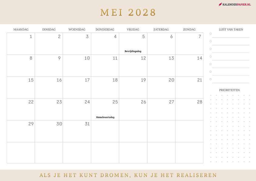 Kalender Mei 2028