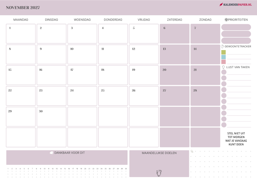 Kalender November 2027