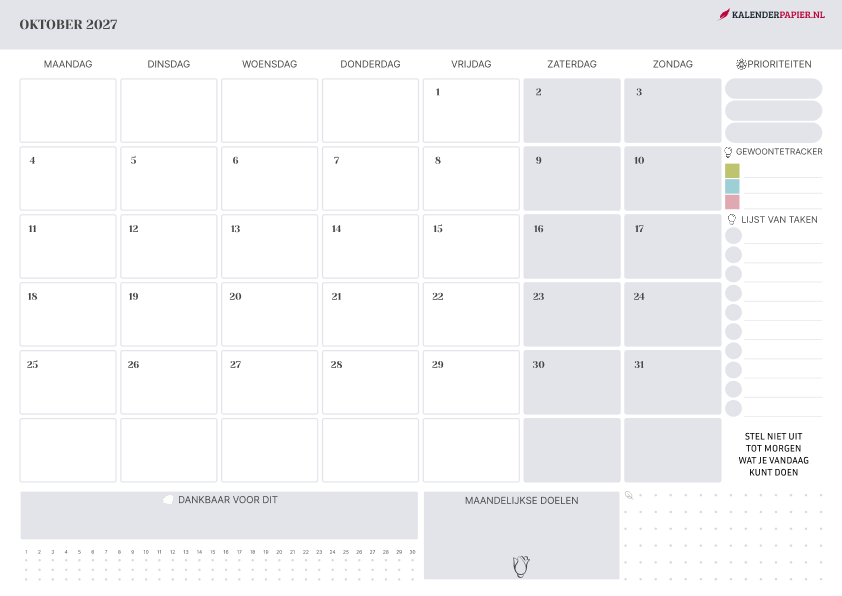 Kalender Oktober 2027