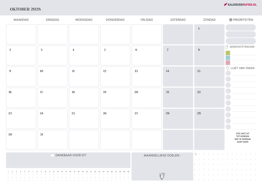 Kalender Oktober 2028