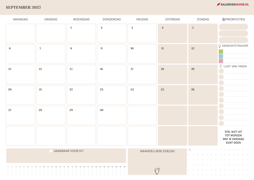 Kalender September 2027