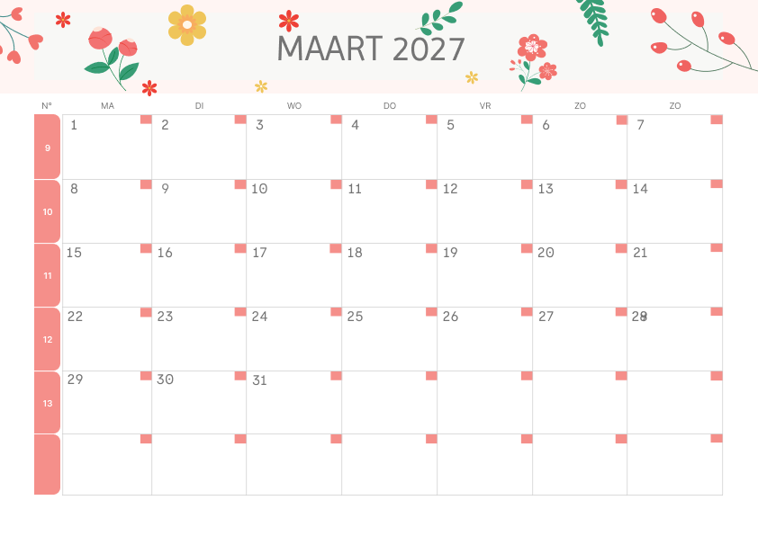 Calendario Semestrale 2027 Primo Semestre Minimalista