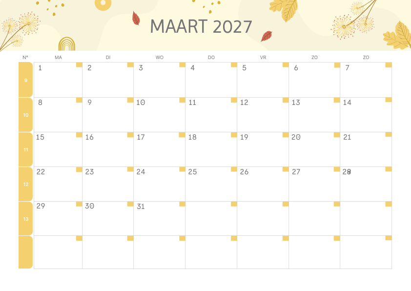 Calendario Semestrale 2027 Primo Semestre Estetico