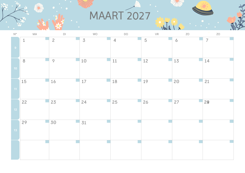 Calendario Semestrale 2027 Primo Semestre Colorato
