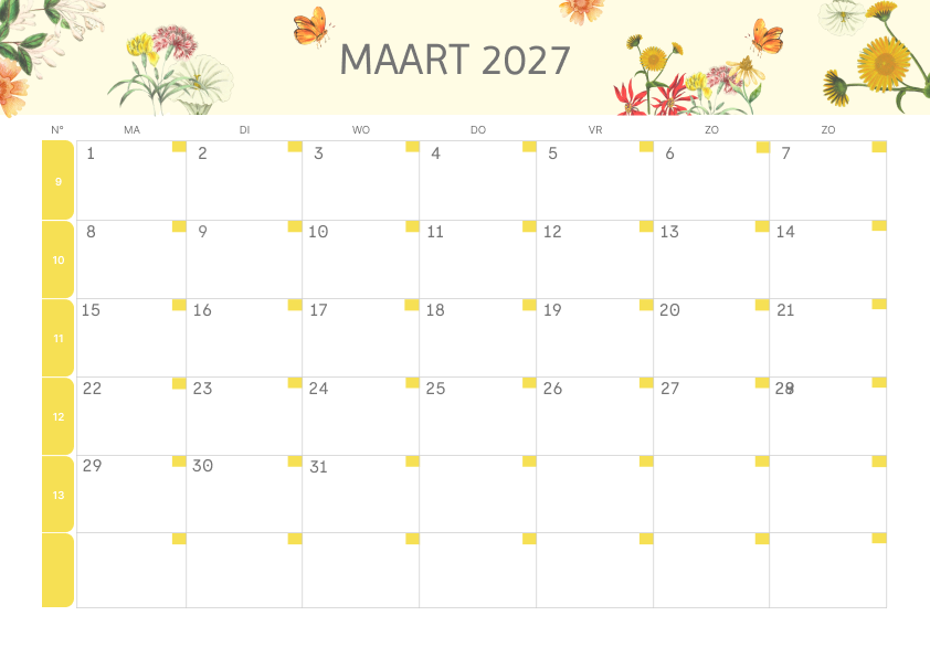 Calendario Semestrale 2027 Primo Semestre Floreale