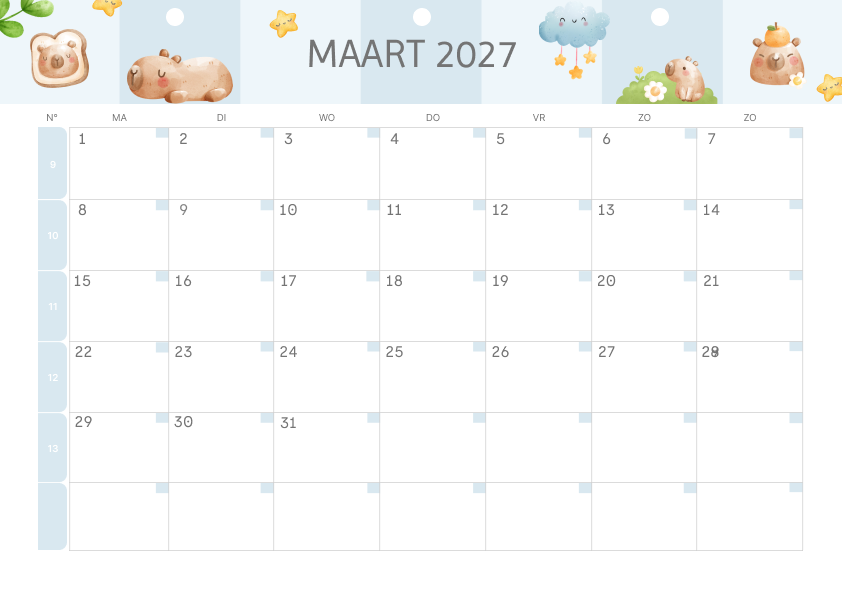 Calendario Mensile 2027 Agosto Minimalista