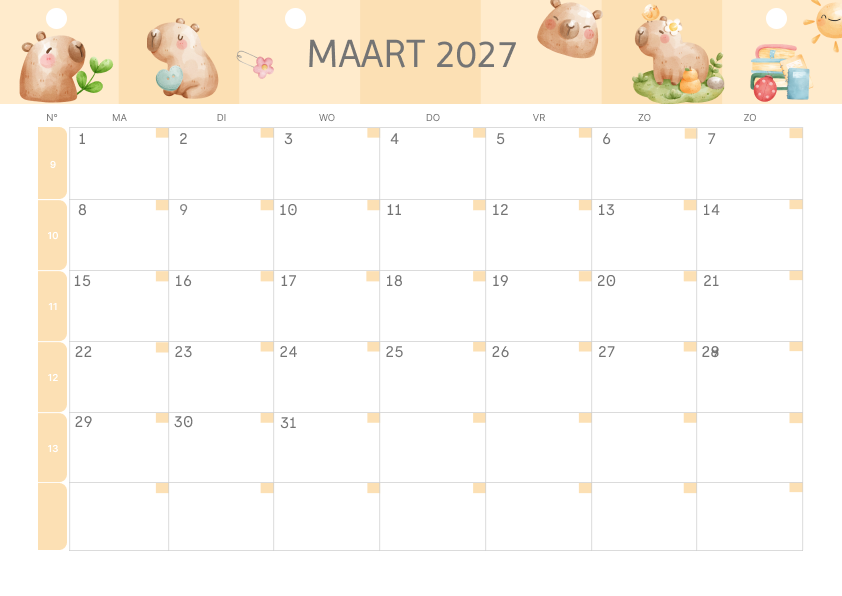 Calendario Mensile 2027 Agosto Estetico