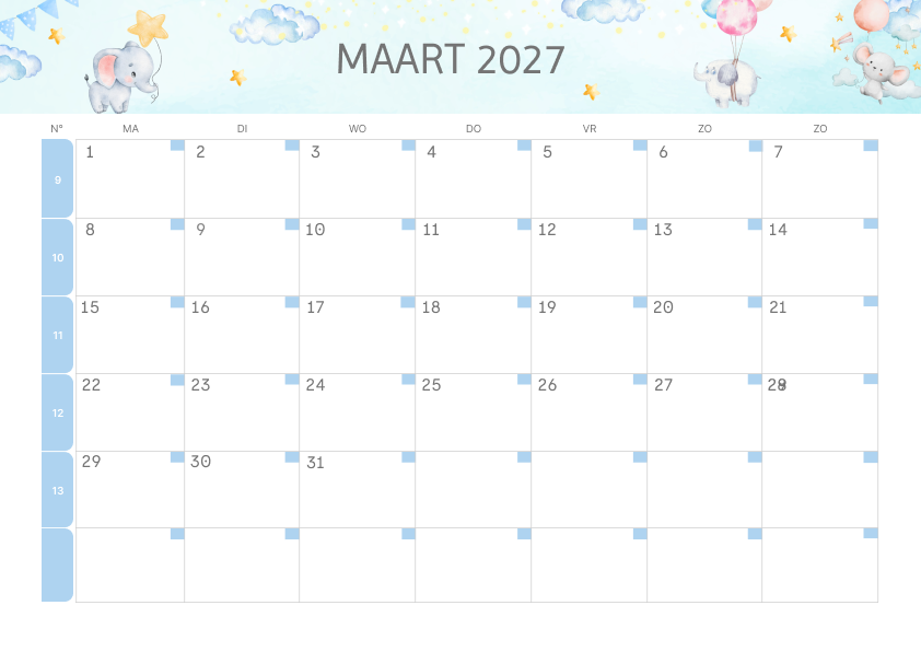 Calendario Mensile 2027 Agosto Colorato