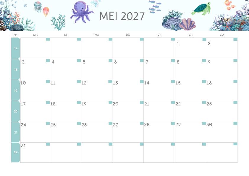 Calendario Mensile 2027 Agosto Estetico