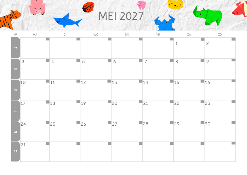 Calendario Mensile 2027 Agosto Colorato