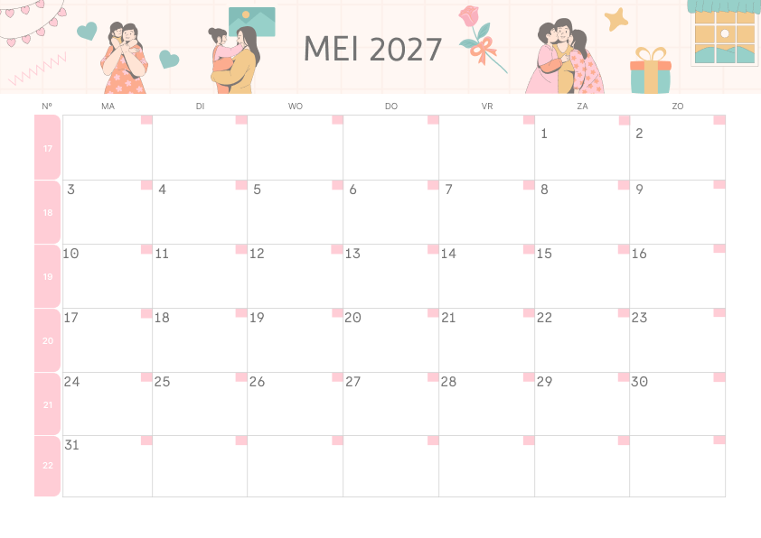 Calendario Mensile 2027 Agosto Estetico