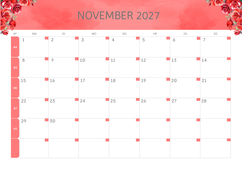 Calendario Semestrale 2027 Primo Semestre Colorato