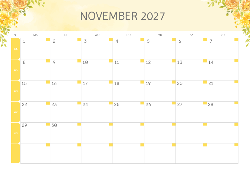 Calendario Semestrale 2027 Primo Semestre Floreale