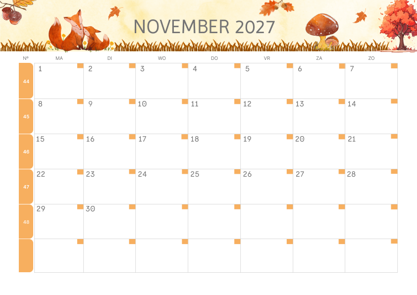 Calendario Mensile 2027 Agosto Estetico
