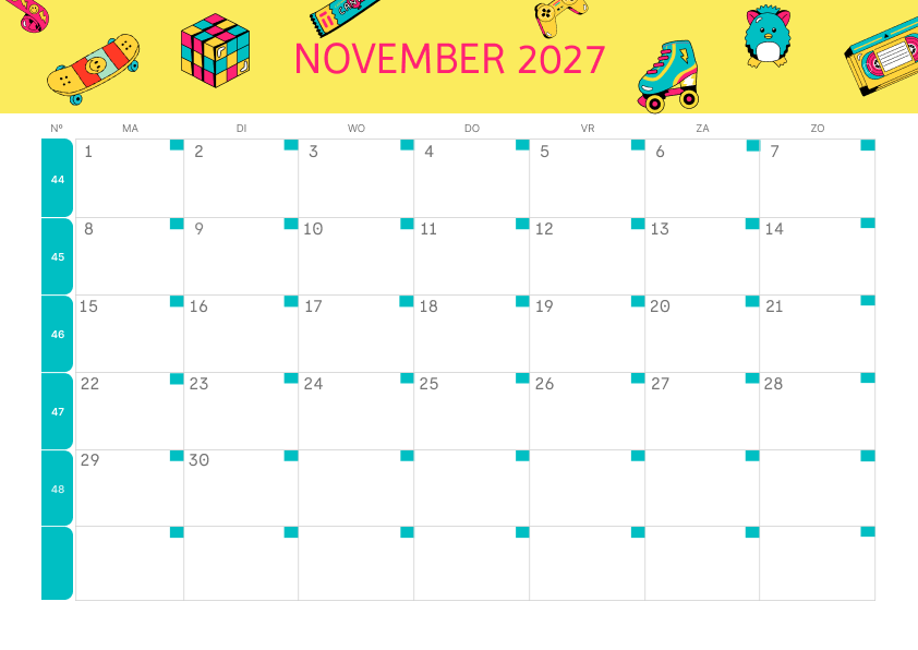 Calendario Mensile 2027 Agosto Tropicale