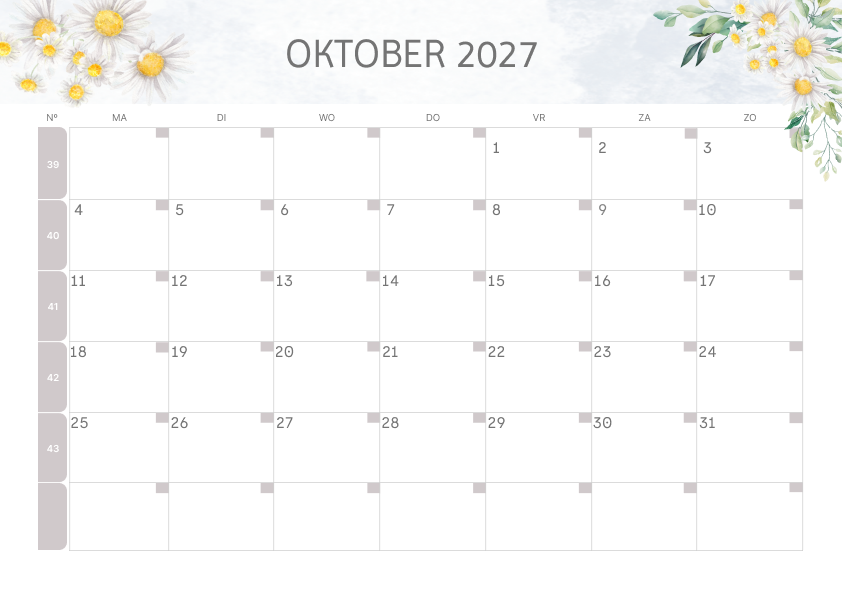 Calendario Semestrale 2027 Primo Semestre Minimalista