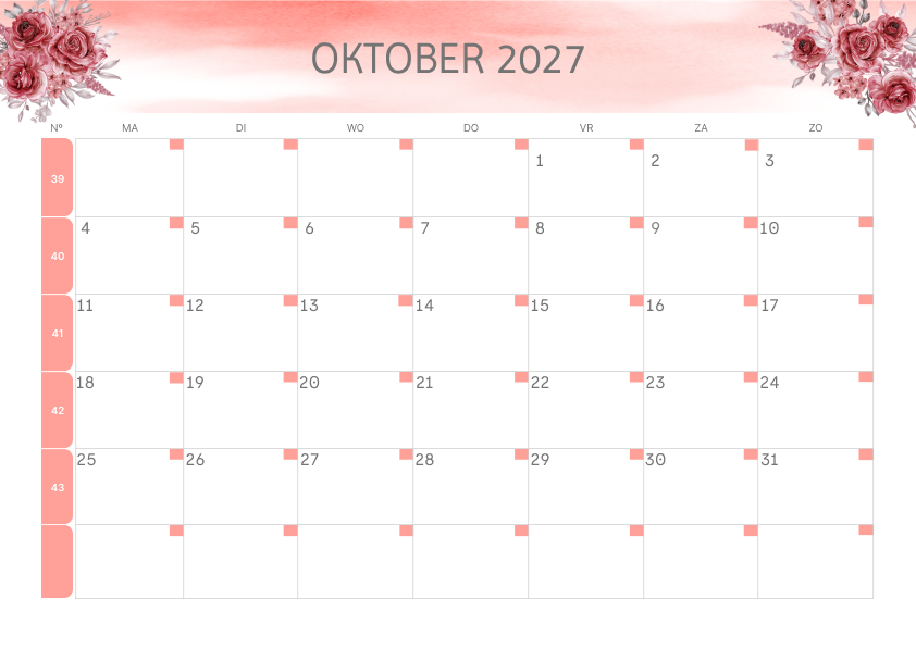 Calendario Semestrale 2027 Primo Semestre Floreale