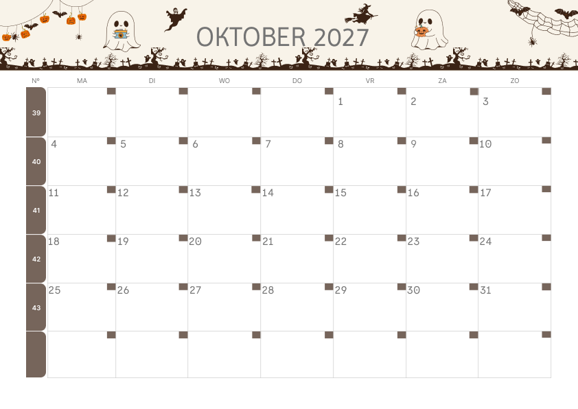 Calendario Mensile 2027 Agosto Colorato