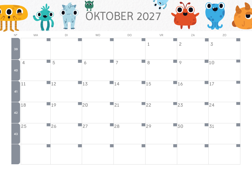 Calendario Mensile 2027 Agosto Colorato