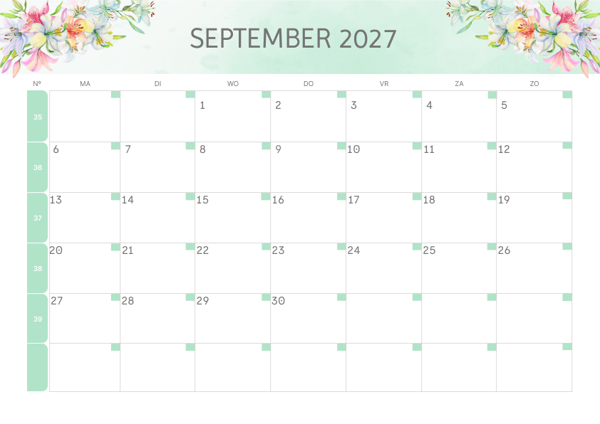 Calendario Semestrale 2027 Primo Semestre Estetico