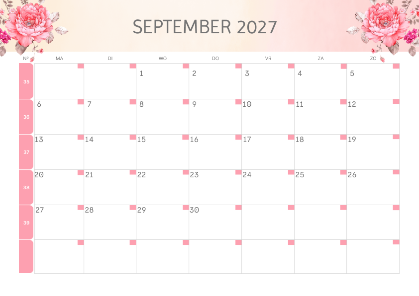 Calendario Semestrale 2027 Primo Semestre Floreale