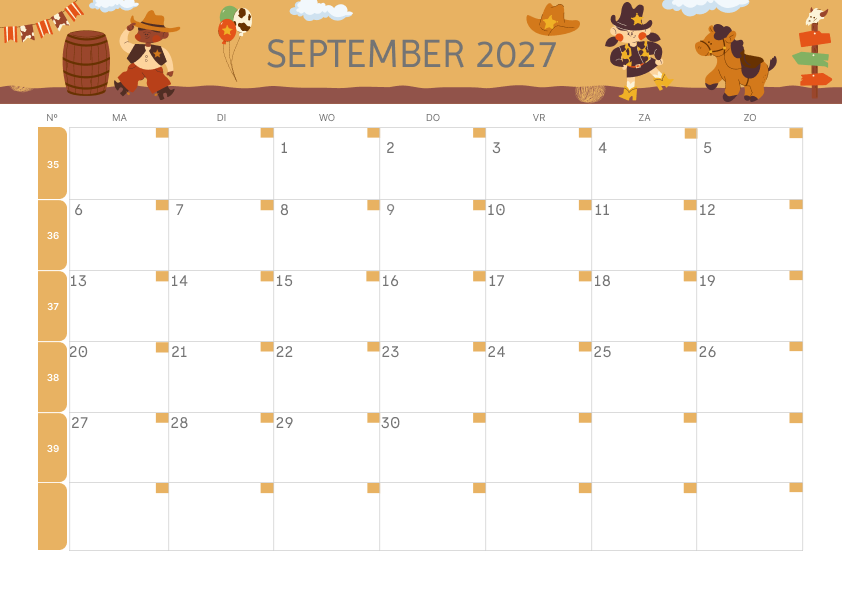 Calendario Mensile 2027 Agosto Estetico