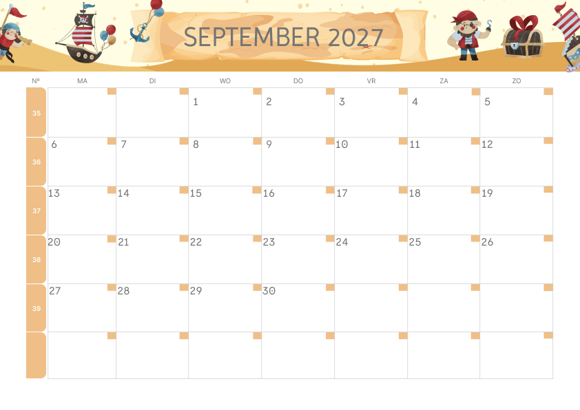 Calendario Mensile 2027 Agosto Colorato