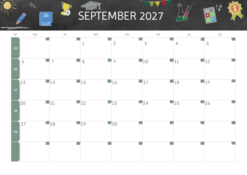 Calendario Mensile 2027 Agosto Minimalista