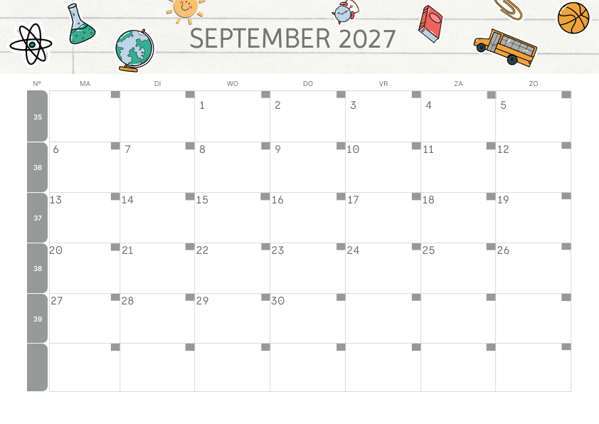 Calendario Mensile 2027 Agosto Estetico