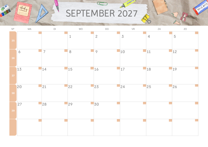 Calendario Mensile 2027 Agosto Tropicale