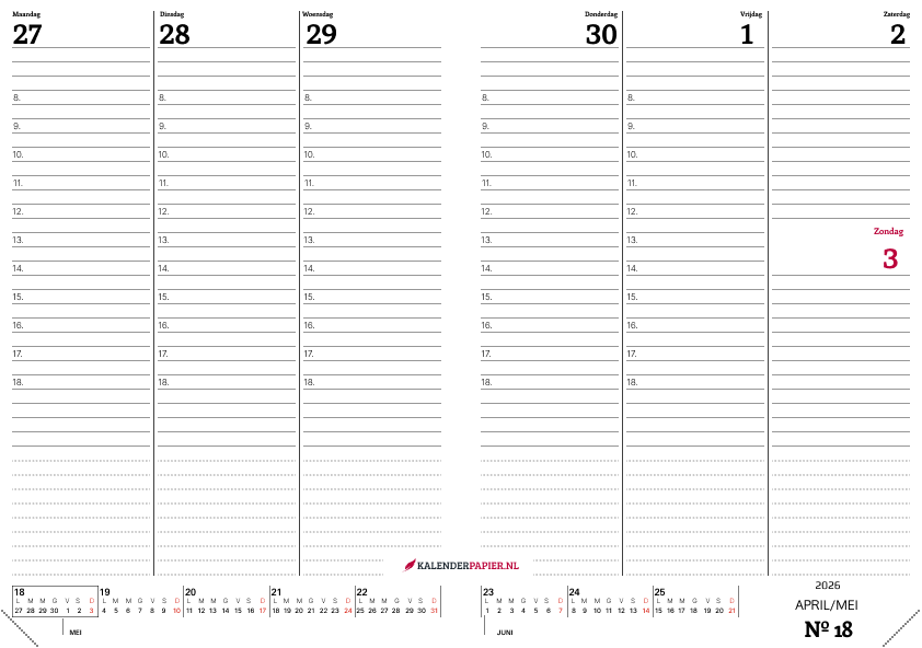 Weekkalender 2026 Minimalistisch
