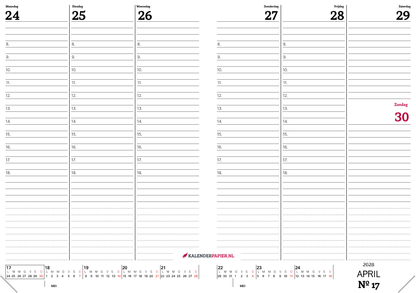 Weekkalender 2028 Minimalistisch